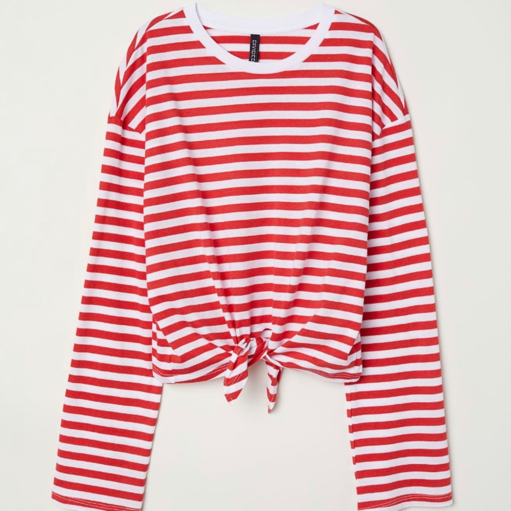 H&M red and white tie shirt